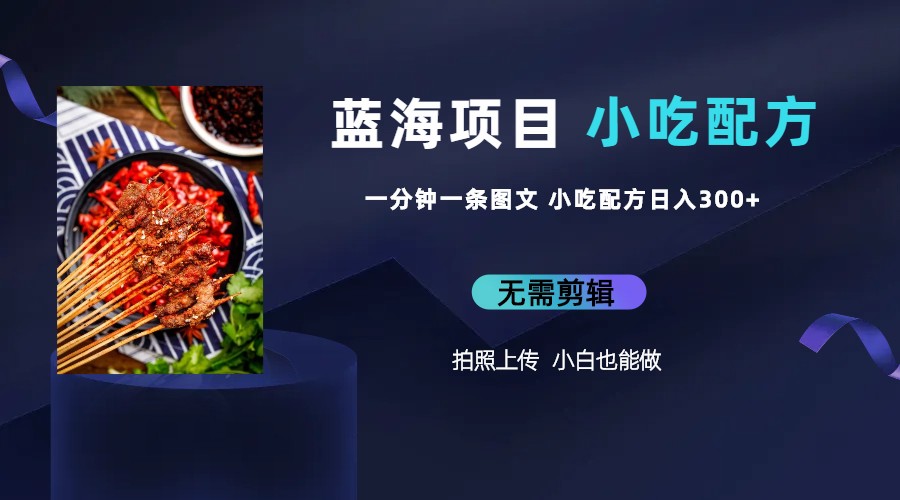 （6413期）蓝海项目一分钟一条图文作品-日入300+小吃配方项目（附 684G小吃配方）-恒创联盟资源网