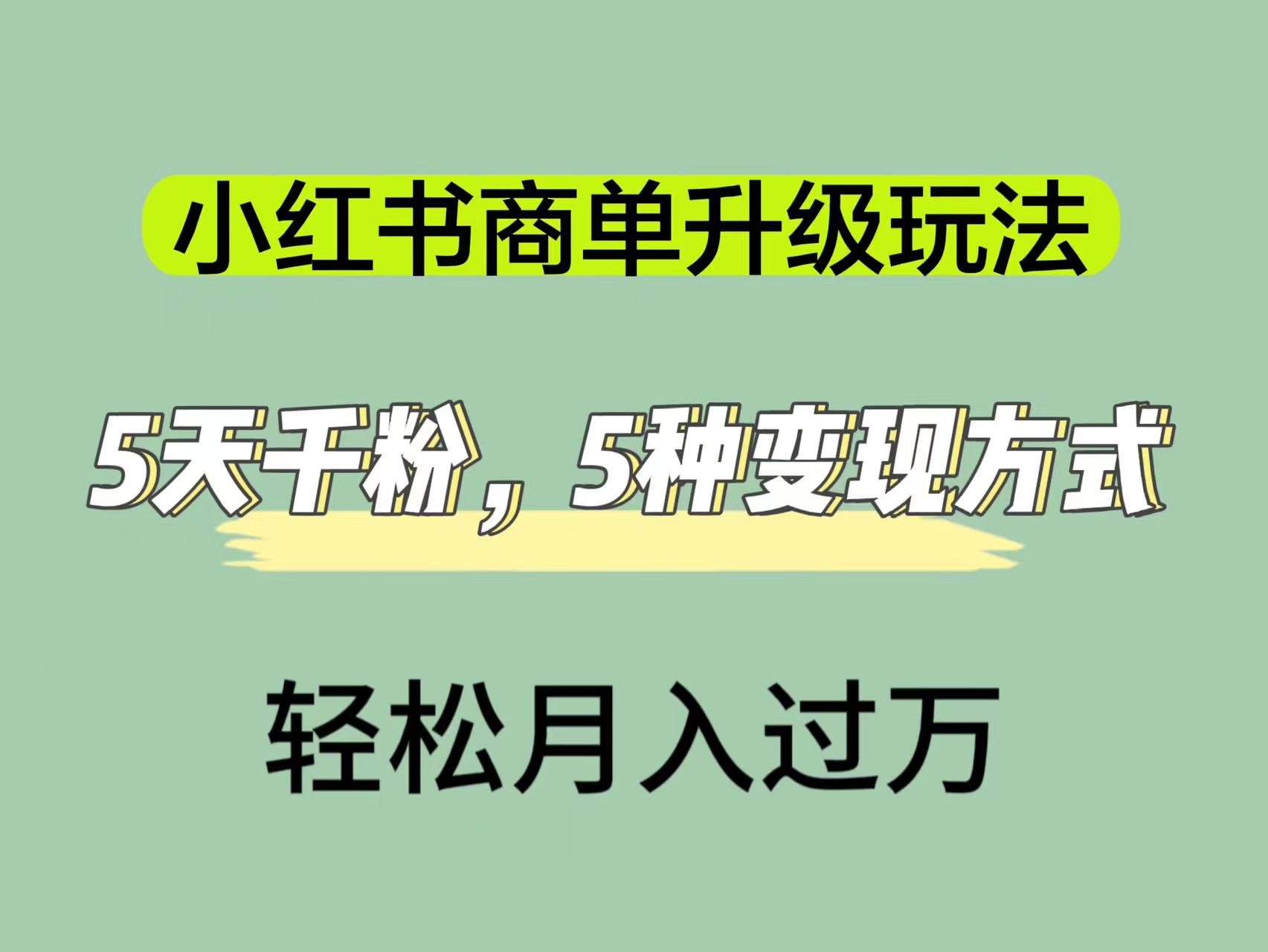 （7312期）小红书商单升级玩法，5天千粉，5种变现渠道，轻松月入1万+-恒创联盟资源网