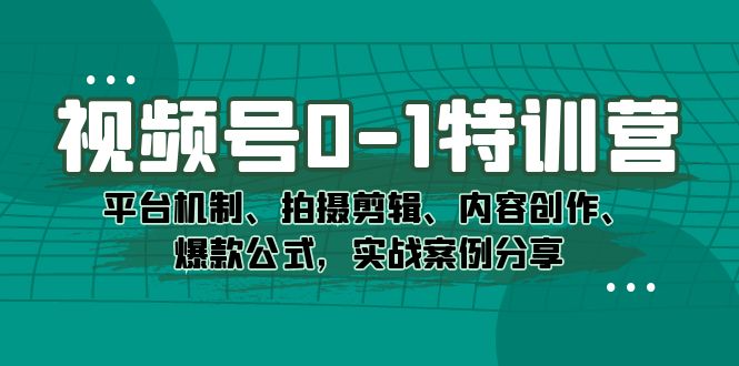 （7373期）视频号0-1特训营：平台机制、拍摄剪辑、内容创作、爆款公式，实战案例分享-恒创联盟资源网