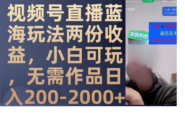 （7635期）视频号直播蓝海玩法两份收益，小白可玩，无需作品日入200-2000+-恒创联盟资源网