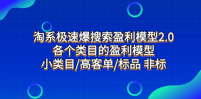 (7737期)淘系极速爆搜索盈利模型2.0,各个类目的盈利模型,小类目/高客单/标品 非标-恒创联盟资源网