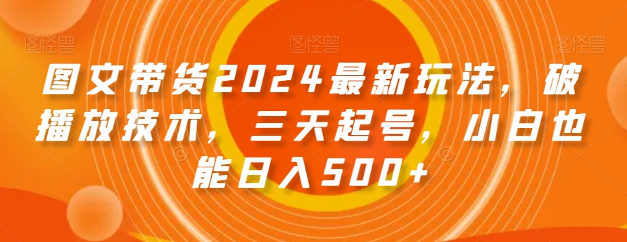 图文带货2024最新玩法，破播放技术，三天起号，小白也能日入500+【揭秘】-恒创联盟资源网