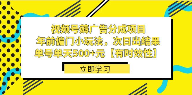 （8527期）视频号薅广告分成项目，年前偏门小玩法，次日出结果，单号单天500+元【…-恒创联盟资源网