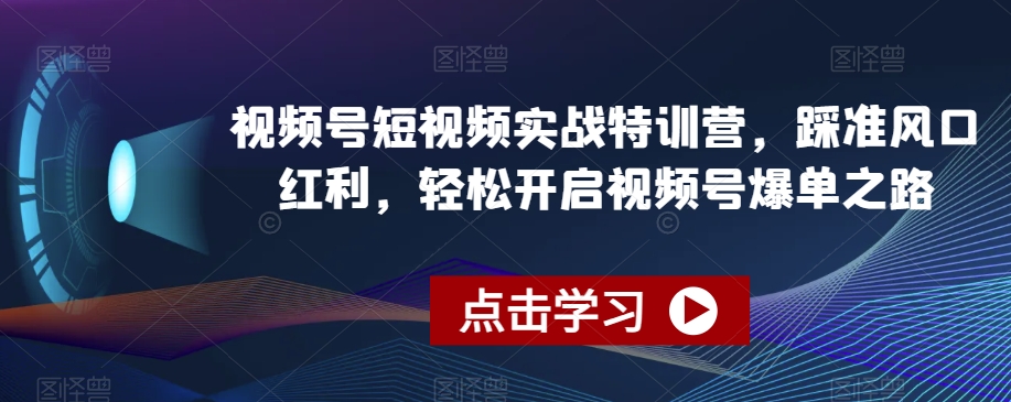 视频号短视频实战特训营,踩准风口红利,轻松开启视频号爆单之路-恒创联盟资源网