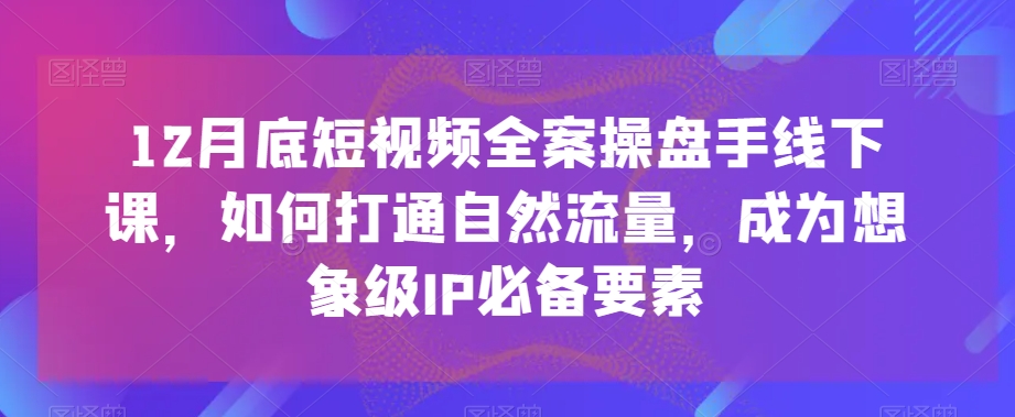 12月底短视频全案操盘手线下课，如何打通自然流量，成为想象级IP必备要素-恒创联盟资源网