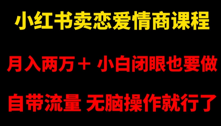 小红书卖恋爱情商课程,月入两万+,小白闭眼也要做,自带流量,无脑操作就行了【揭秘】-恒创联盟资源网