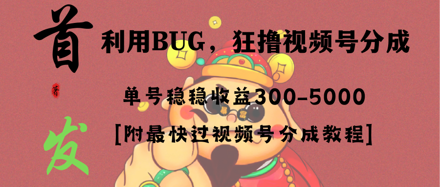 （8549期）全网独家首发，视频号BUG，超短期项目，单号每日净收益300-5000！-恒创联盟资源网