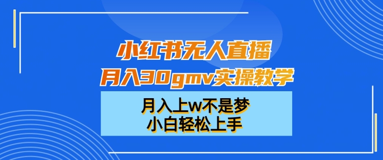 小红书无人直播月入30gmv实操教学,月入上w不是梦,小白轻松上手-恒创联盟资源网
