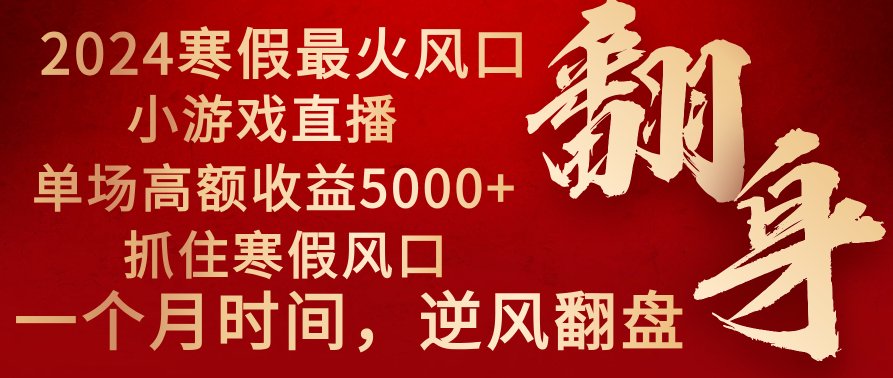 (8766期)2024年最火寒假风口项目 小游戏直播 单场收益5000+抓住风口 一个月直接提车-恒创联盟资源网