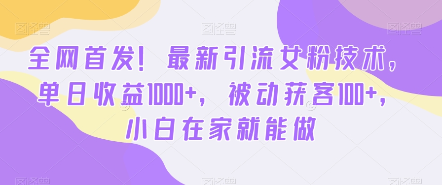全网首发!最新引流女粉技术,单日收益1000+,被动获客100+,小白在家就能做-恒创联盟资源网