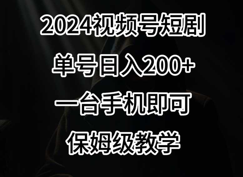 2024风口，视频号短剧，单号日入200+，一台手机即可操作，保姆级教学【揭秘】-恒创联盟资源网