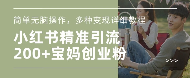 小红书混剪日引200+宝妈创业粉,简单无脑操作,多种变现详细教程-恒创联盟资源网