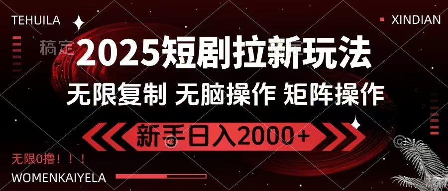 2025短剧拉新玩法，无需注册登录，无限0撸，无脑批量操作日入2000+-恒创联盟资源网