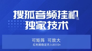 【搜狐音频挂G】独家技术，可矩阵可放大，红利期稳定月入8k【揭秘】-恒创联盟资源网