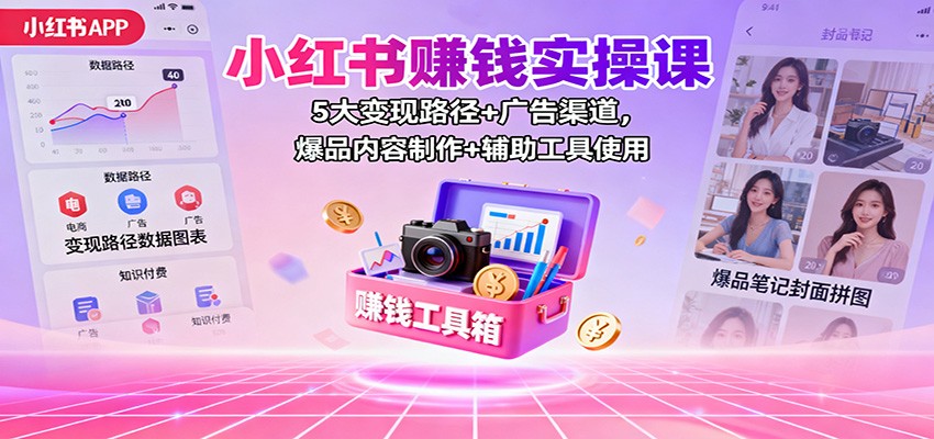 小红书赚钱实操课:5大变现路径+广告渠道,爆品内容制作+辅助工具使用-恒创联盟资源网