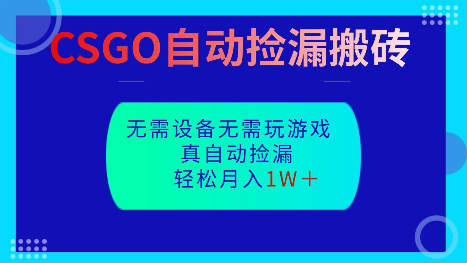 CSGO自动捡漏搬砖,当天操作当天见结果,无需了解游戏,包教包会包落地-恒创联盟资源网