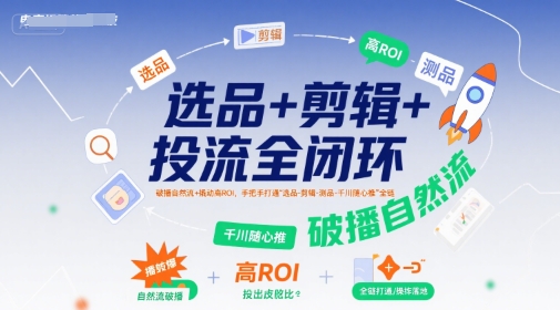 选品+剪辑+投流全闭环，破播自然流+撬动高ROI，手把手打通“选品-剪辑-测品-千川随心推”全链-恒创联盟资源网