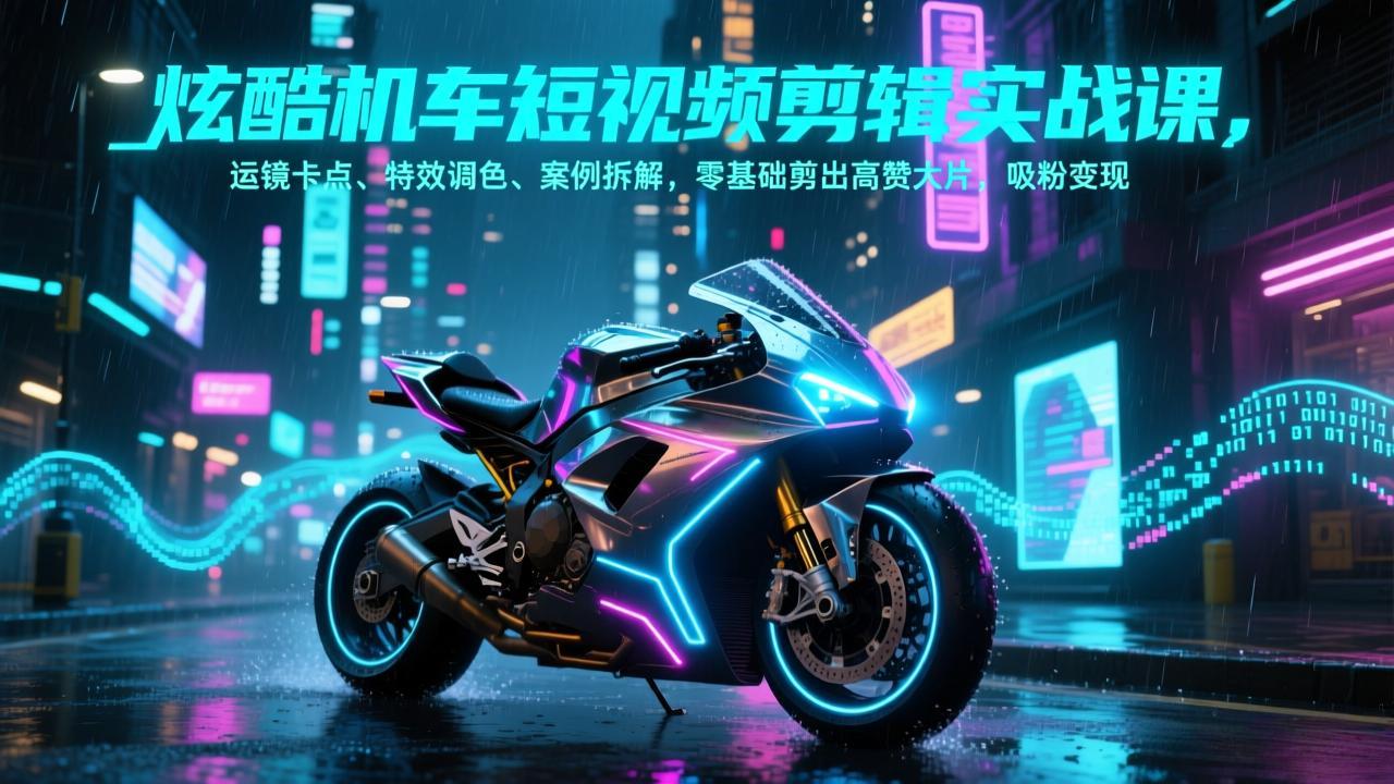 炫酷机车短视频剪辑实战课，运镜卡点、特效调色、案例拆解，零基础剪出高赞大片，吸粉变现-恒创联盟资源网