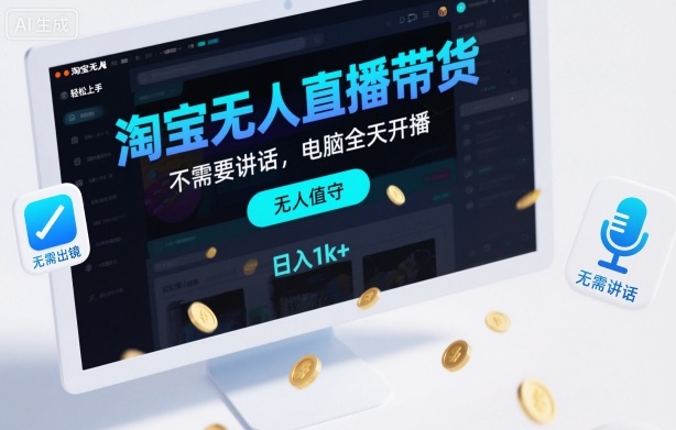 淘宝无人直播带货,不需要出镜,不需要讲话,电脑全天开播,轻松上手,日入1k+【揭秘】-恒创联盟资源网