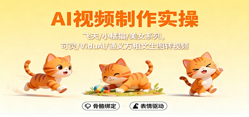 AI视频制作实操,飞天/小橘猫/美女系列,可灵/ViduAl/通义万相文生图转视频-恒创联盟资源网