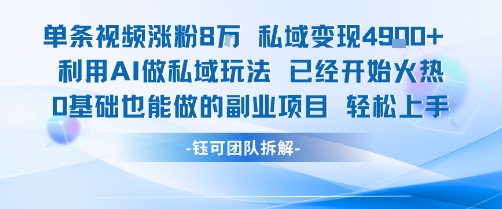 单条视频私域变现4.9k+利用AI做私域玩法 已经开始火热0基础也能做的副业项目轻松上手-恒创联盟资源网