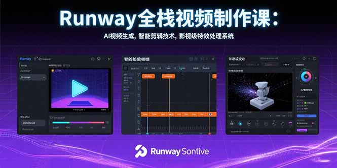 Runway全栈视频制作课：AI视频生成，智能剪辑技术，影视级特效处理系统-恒创联盟资源网