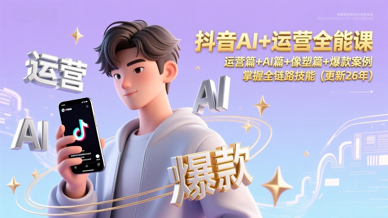 抖音AI+运营全能课，运营篇+AI篇+像塑篇+爆款案例，掌握全链路技能(更新26年-恒创联盟资源网