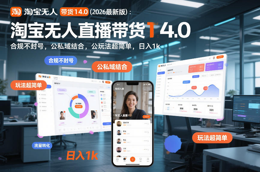 淘宝无人直播带货14.0(2026最新版)：合规不封号，公私域结合，玩法超简单，日入1k+【揭秘】-恒创联盟资源网