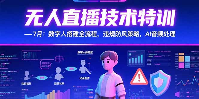 无人直播技术特训-7月：数字人搭建全流程，违规防风策略，AI音频处理-恒创联盟资源网