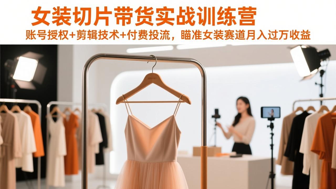女装切片带货实战训练营，账号授权+剪辑技术+付费投流，瞄准女装赛道月入过万收益-恒创联盟资源网