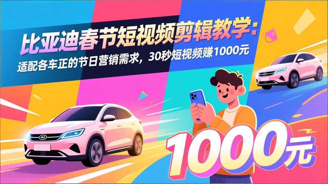 比亚迪春节短视频剪辑教学：适配各车企的节日营销需求，30秒短视频赚1000元-恒创联盟资源网