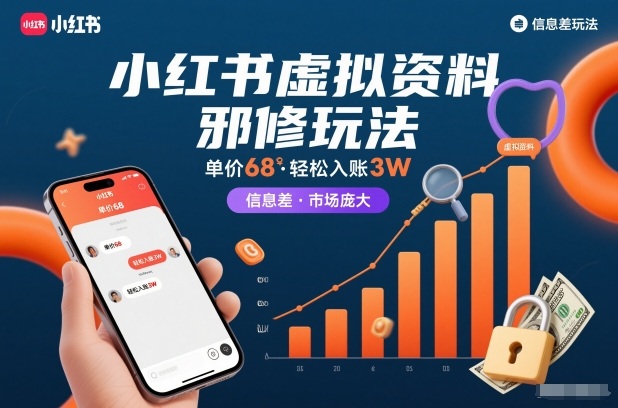 小红书虚拟资料邪修玩法，单价68，轻松入账3W，信息差玩法，市场庞大-恒创联盟资源网