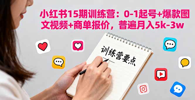 小红书15期训练营：0-1起号+爆款图文视频+商单报价，普遍月入5k-3w-恒创联盟资源网