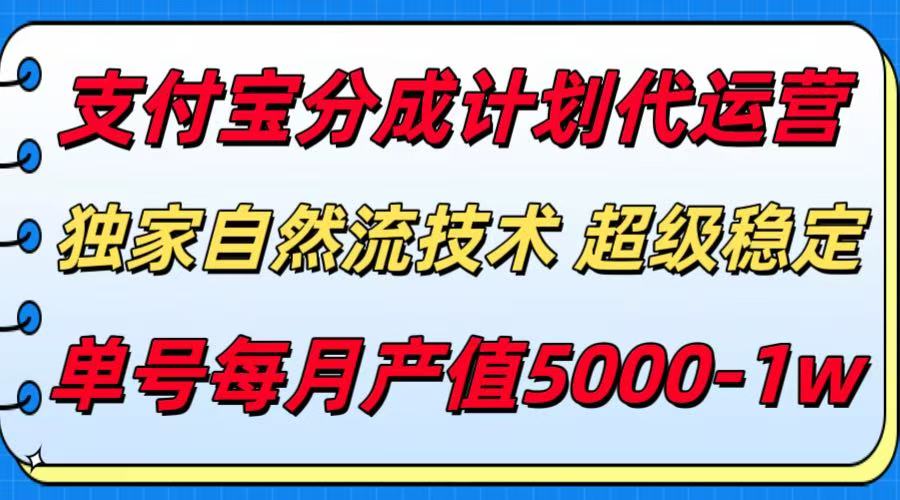 支付宝分成计划代运营，独家自然流技术，收益稳定，单号月产5000＋-恒创联盟资源网