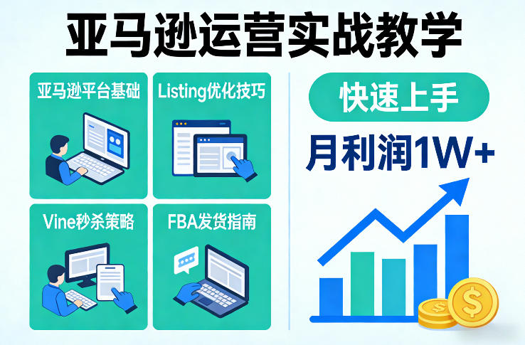 亚马逊运营实战教学，亚马逊平台+Listing优化+Vine秒杀+FBA发货等，快速上手，实现店铺月利润1W-恒创联盟资源网
