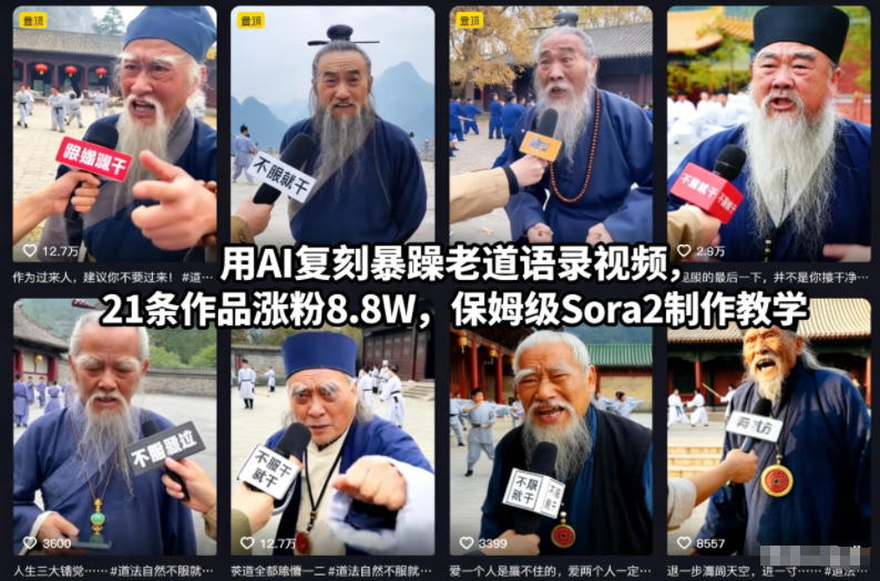 用AI复刻暴躁老道语录视频,21条作品涨粉8.8W,保姆级Sora2制作教学-恒创联盟资源网