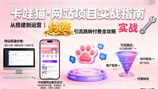 卡哇猫·网站项目,网站搭建与运营以及引流跳转付费-恒创联盟资源网