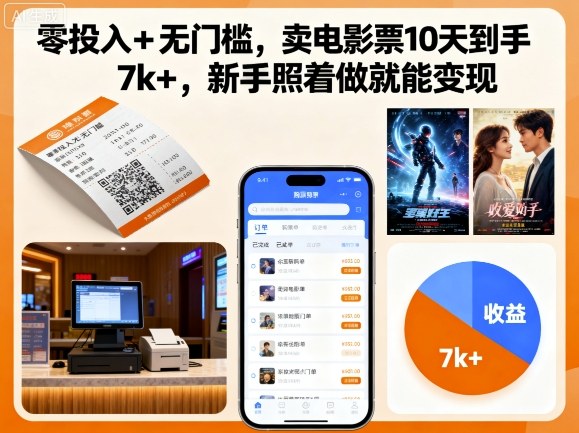 零投入+无门槛,卖电影票10天到手7k+,新手照着做就能变现【揭秘】-恒创联盟资源网