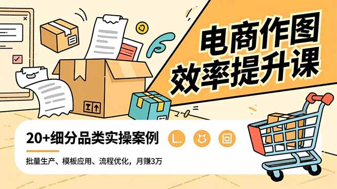 电商作图效率提升课,批量生产、模板应用、流程优化,20+细分品类实操案例,月赚3万-恒创联盟资源网