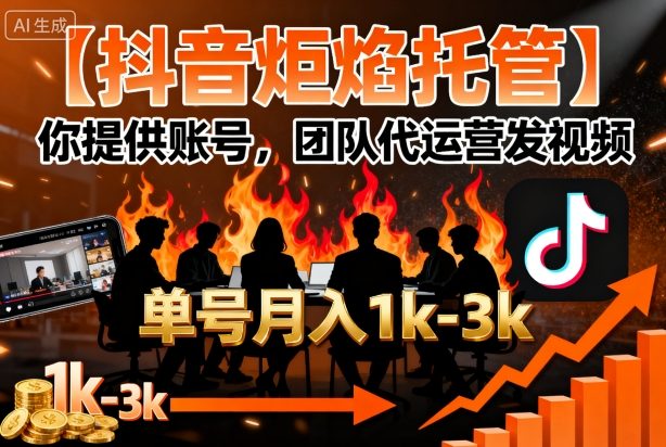 【抖音炬焰托管】你提供账号，团队代运营发视频，单号月入1k+【揭秘】-恒创联盟资源网
