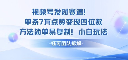 视频号发财赛道单条7W点赞变现四位数方法简单易复制小白玩法-恒创联盟资源网