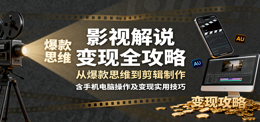 影视解说变现全攻略：从爆款思维到剪辑制作，含手机电脑操作及变现实用技巧-恒创联盟资源网