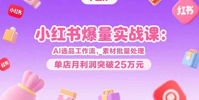 小红书爆量实战课：AI选品工作流，素材批量处理，单店月利润突破25万元-恒创联盟资源网