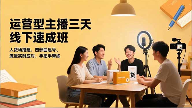 运营型主播三天线下班,人货场搭建,四部曲起号,流量实时应对,手把手带练-恒创联盟资源网