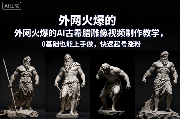 外网火爆的AI古希腊雕像视频制作教学，0基础也能上手做，快速起号涨粉-恒创联盟资源网