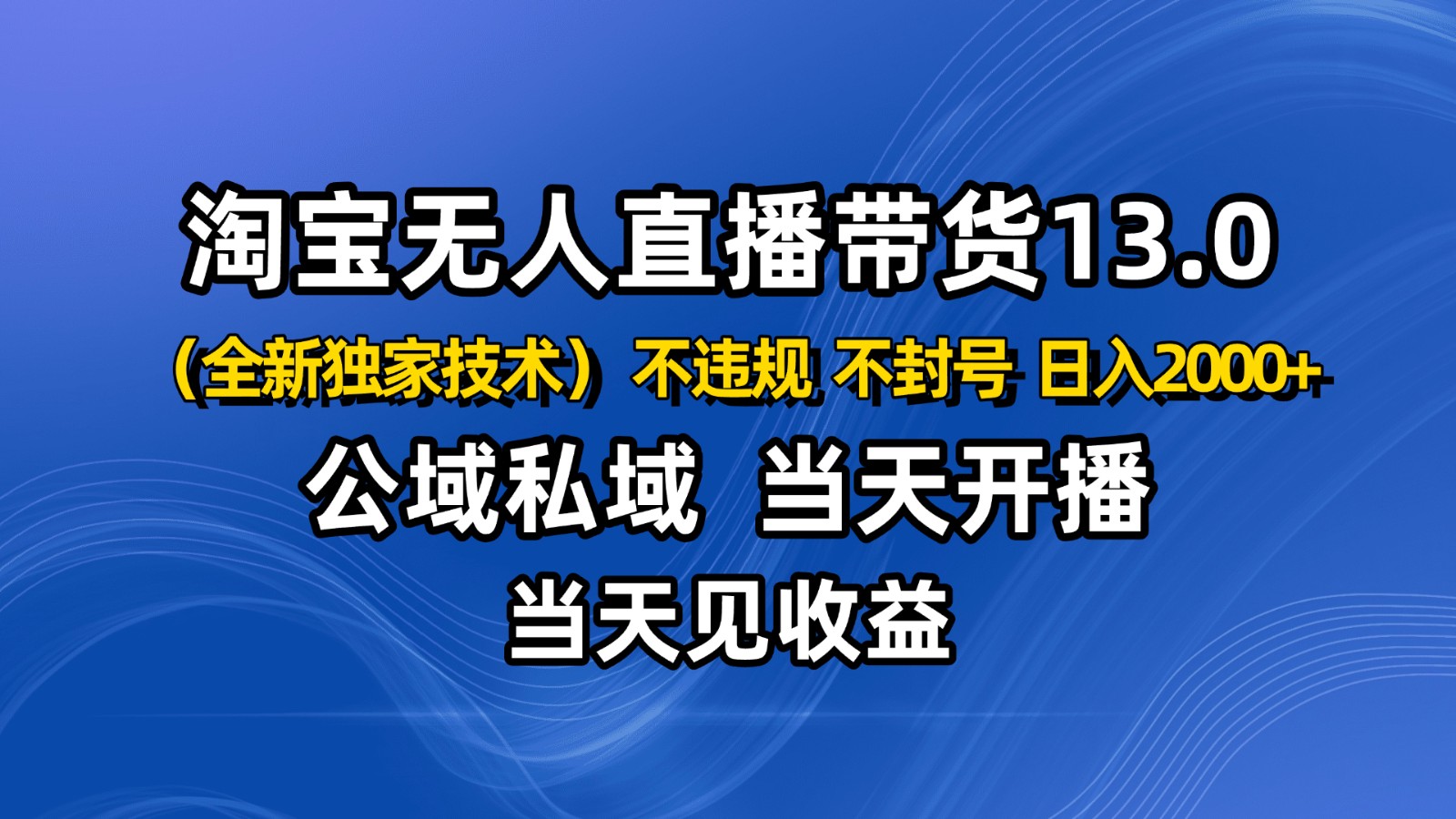 淘宝无人直播13.0,公域私域技术,不封号,不违规 布局下半年旺季赛道,日入2000+-恒创联盟资源网