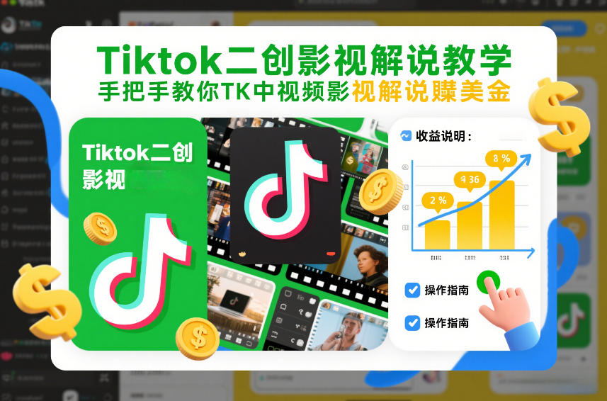 Tiktok二创影视解说教学，手把手教你TK中视频影视解说賺美金(更新26年1月)-恒创联盟资源网