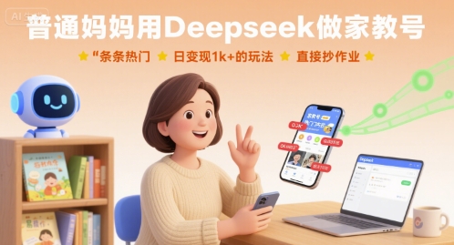 普通妈妈用Deepseek做家教号,条条热门,日变现1k+的玩法,直接抄作业-恒创联盟资源网