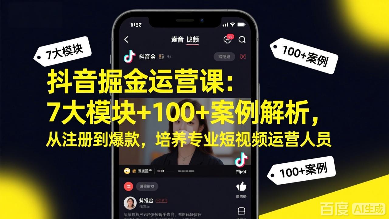 抖音掘金运营课：7大模块+100+案例解析，从注册到爆款，培养专业短视频运营人员-恒创联盟资源网