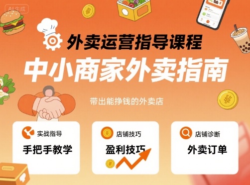 外卖运营指导课程,中小商家外卖指南,手把手带出能挣钱的外卖店-恒创联盟资源网